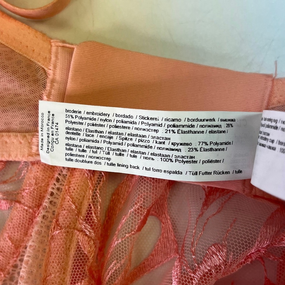 Simone Perele Peach Floral Embroidered Sheer Mesh Underwire Balconette Bra - Picture 11 of 14